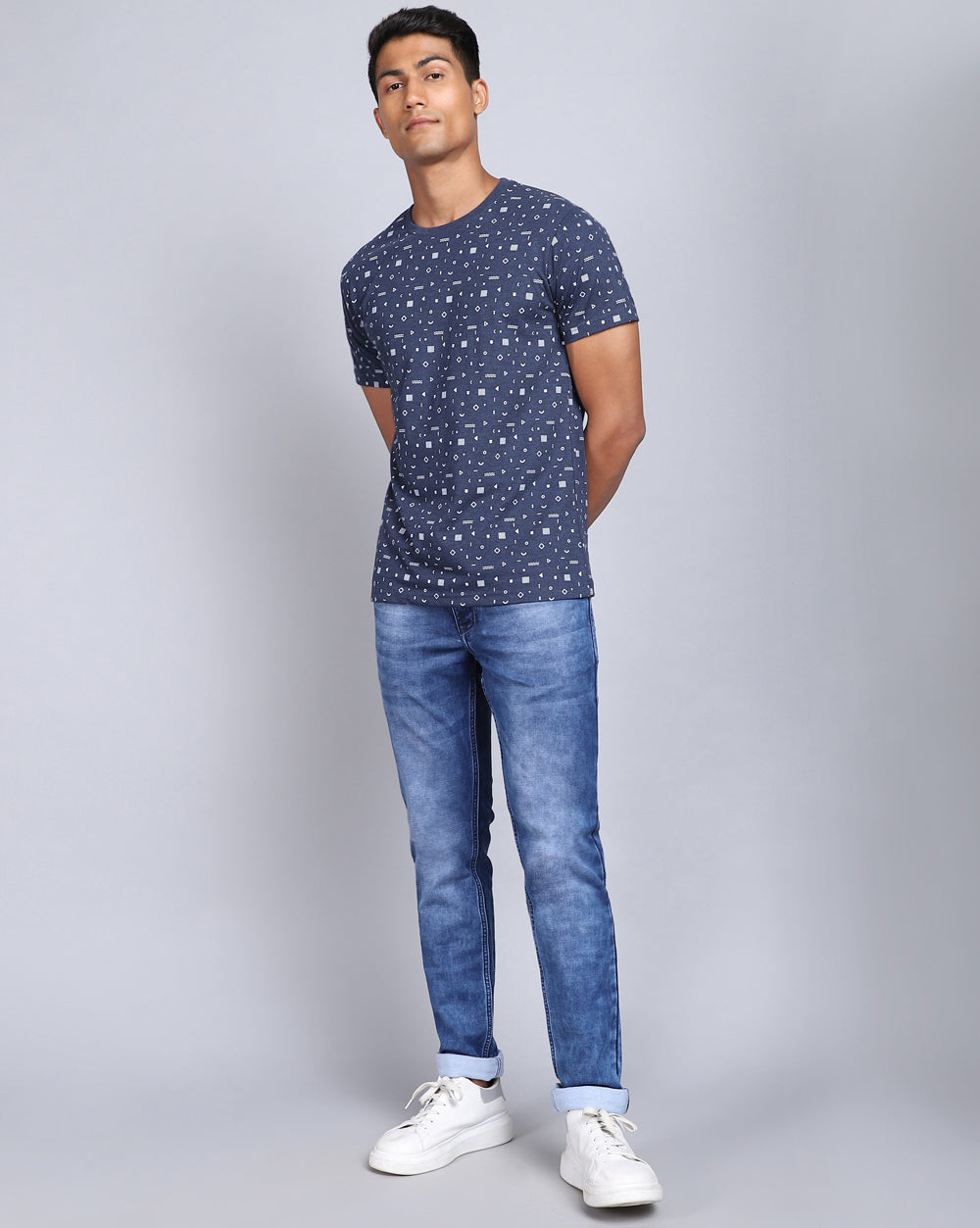Crew Neck Aop T-Shirt-Red Melange,Navy Melange