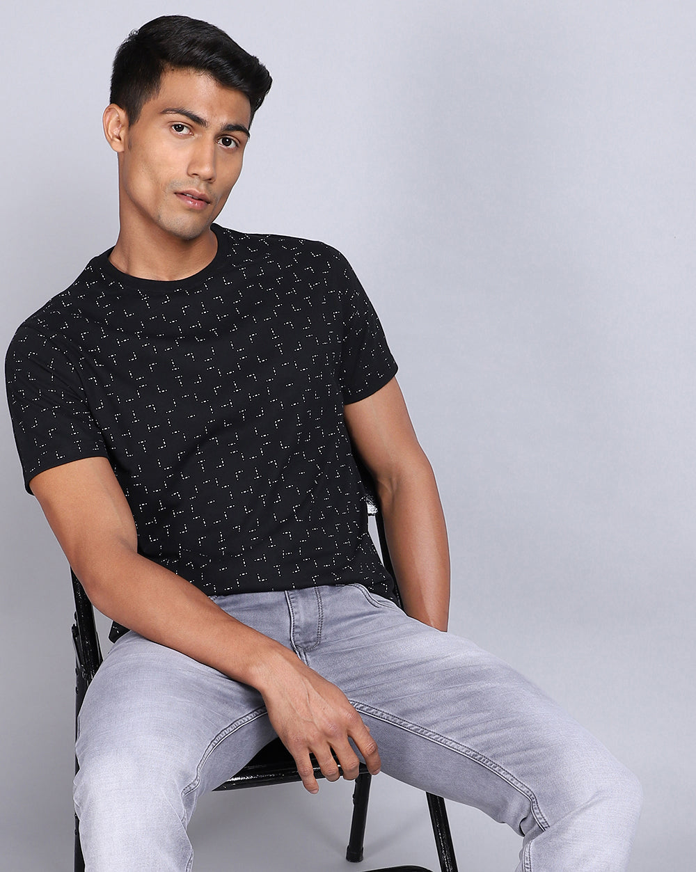 Crew Neck Aop T-Shirt-Black,White