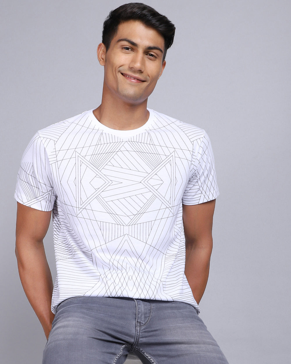 Crew Neck Aop T-Shirt-Black,White
