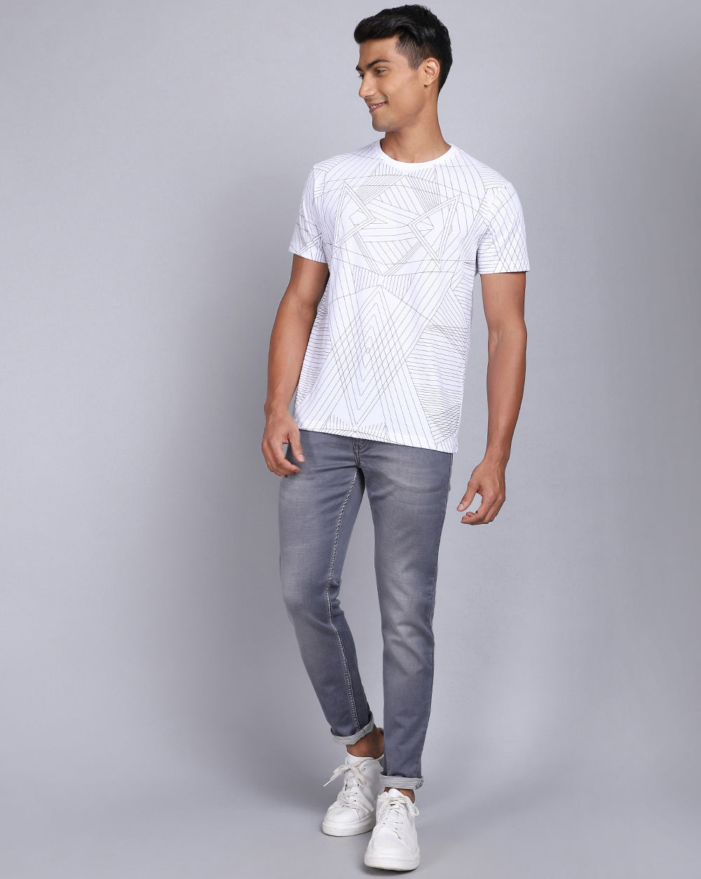 Crew Neck Aop T-Shirt-Black,White