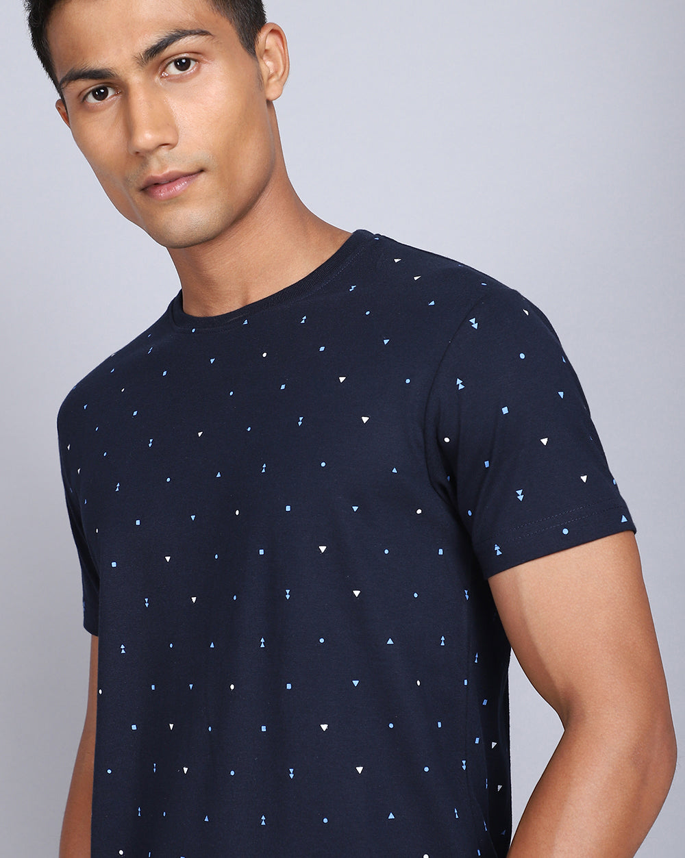 Crew Neck Aop T-Shirt-White,Navy Blue