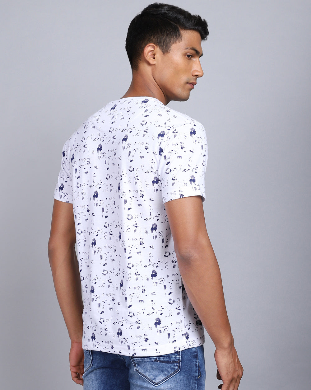 Crew Neck Aop T-Shirt-White,Navy Blue