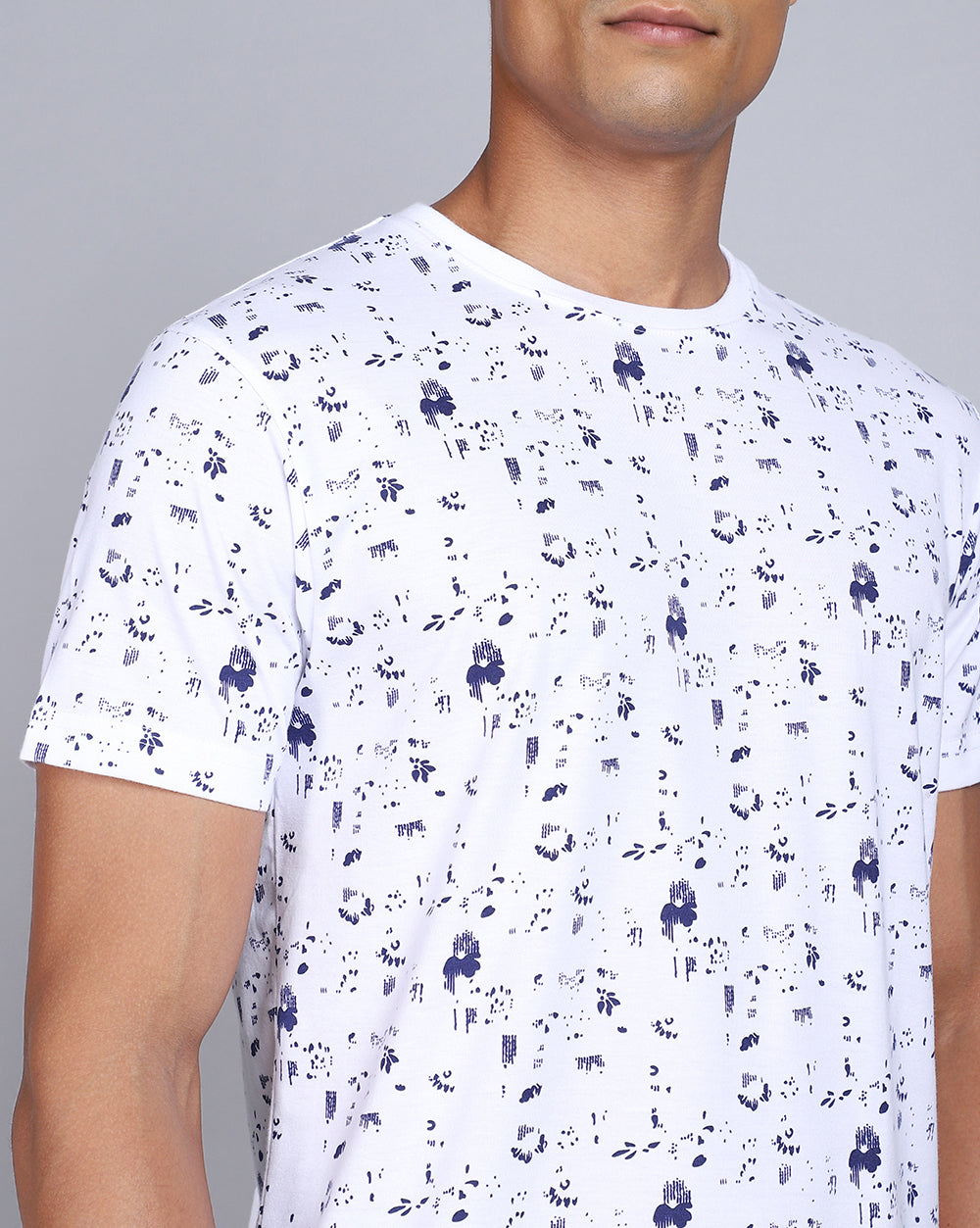 Crew Neck Aop T-Shirt-White,Navy Blue