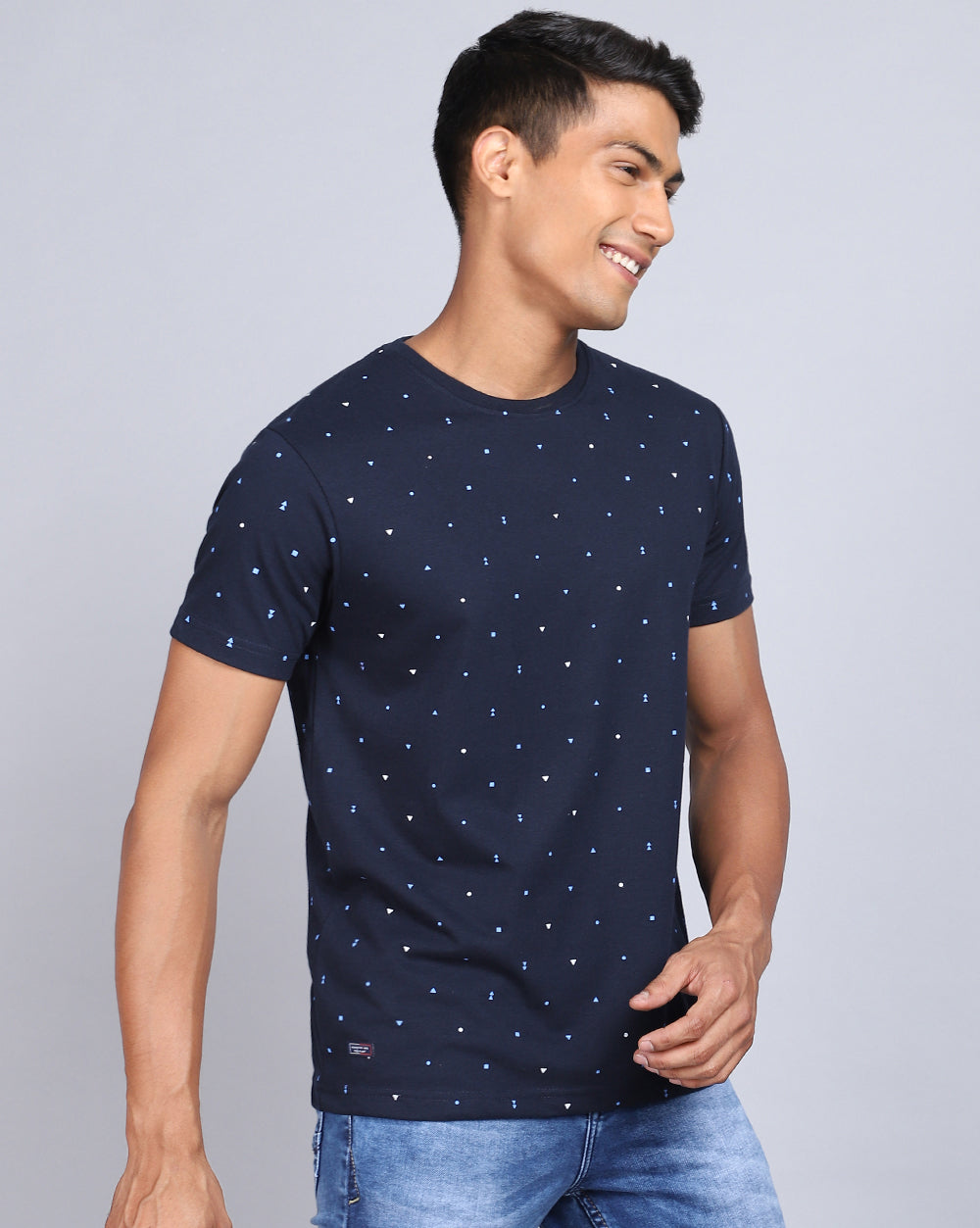 Crew Neck Aop T-Shirt-White,Navy Blue