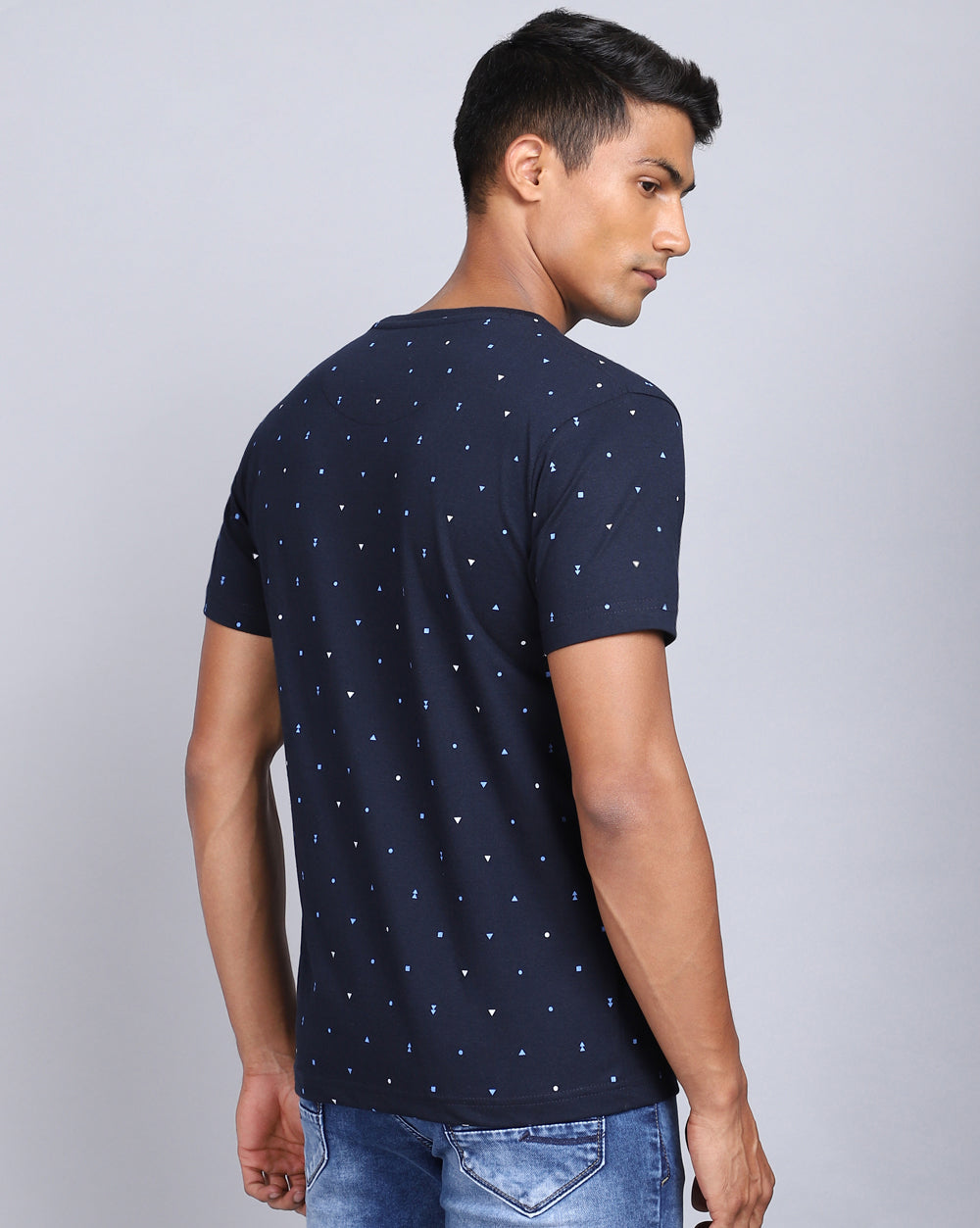 Crew Neck Aop T-Shirt-White,Navy Blue