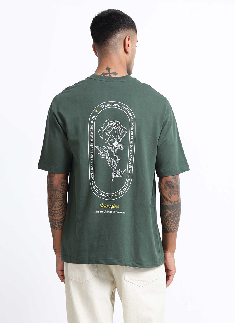 REIMAGINE Oversized Cotton Printed T-Shirt Military Green