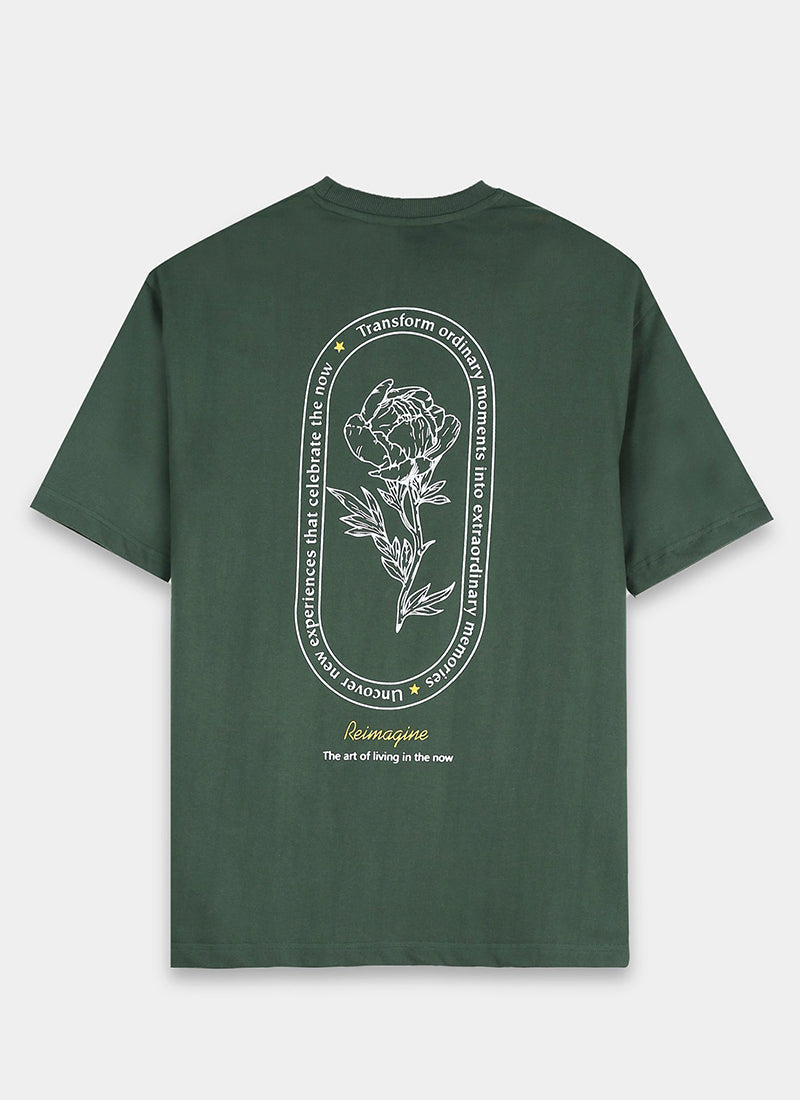 REIMAGINE Oversized Cotton Printed T-Shirt Military Green