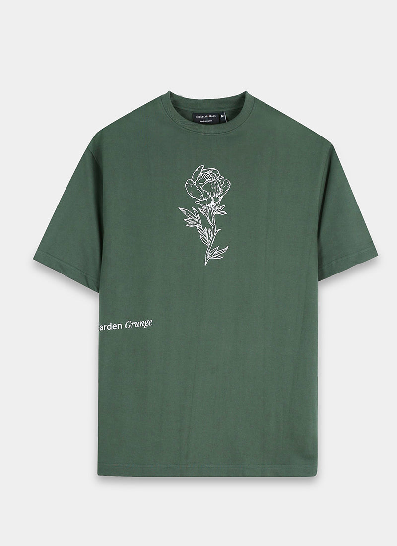REIMAGINE Oversized Cotton Printed T-Shirt Military Green