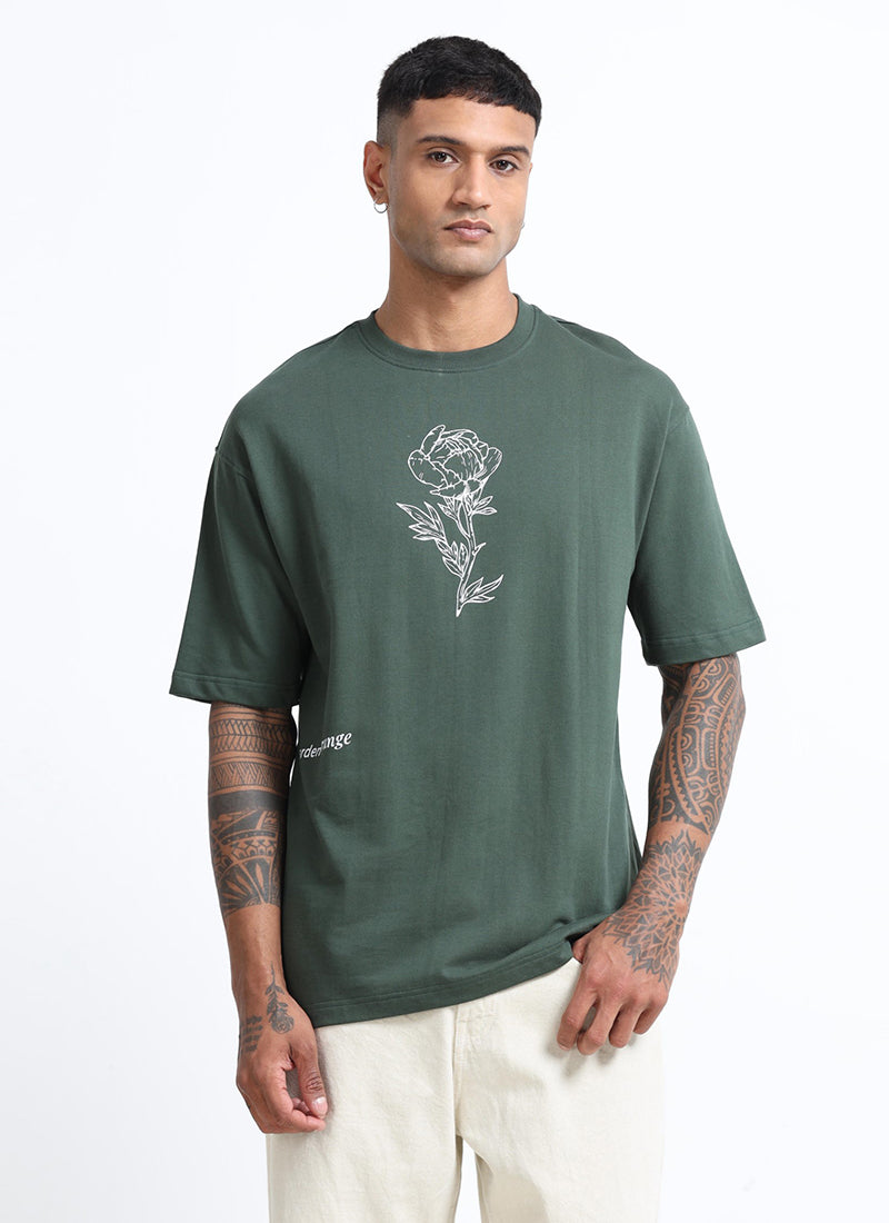 REIMAGINE Oversized Cotton Printed T-Shirt Military Green