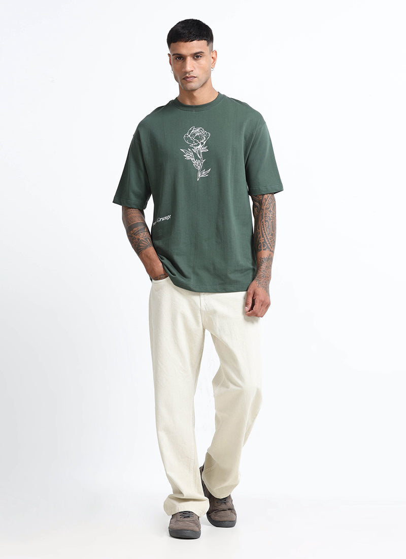 REIMAGINE Oversized Cotton Printed T-Shirt Military Green