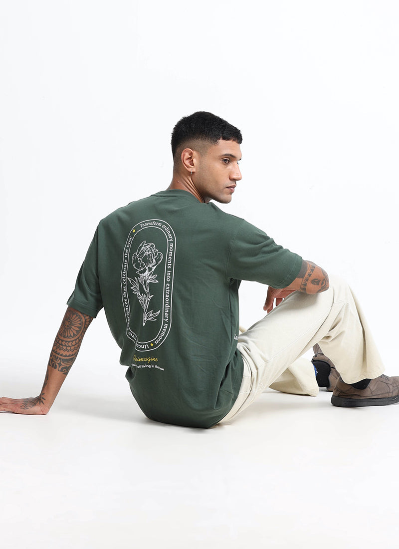 REIMAGINE Oversized Cotton Printed T-Shirt Military Green