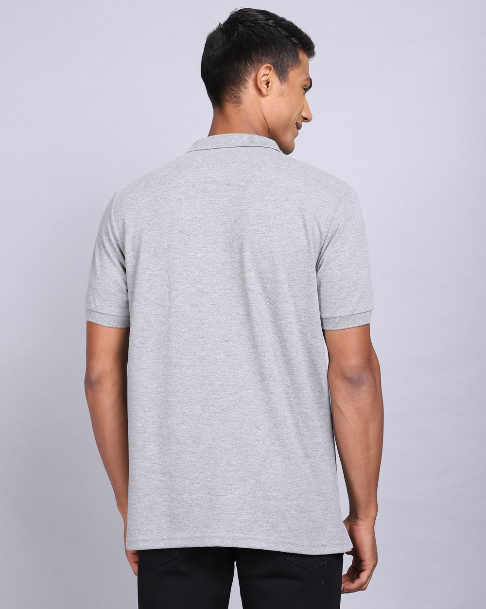 Regular Fit 2 Button Polo T-Shirt-Grey Melange