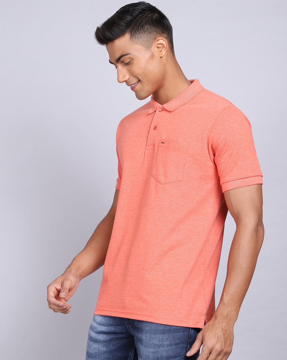 Regular Fit 2 Button Polo T-Shirt-Orange Melange