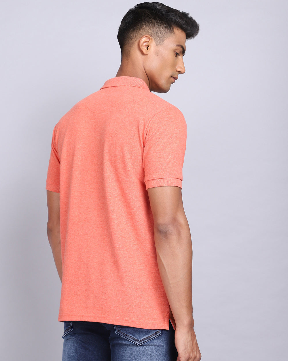 Regular Fit 2 Button Polo T-Shirt-Orange Melange
