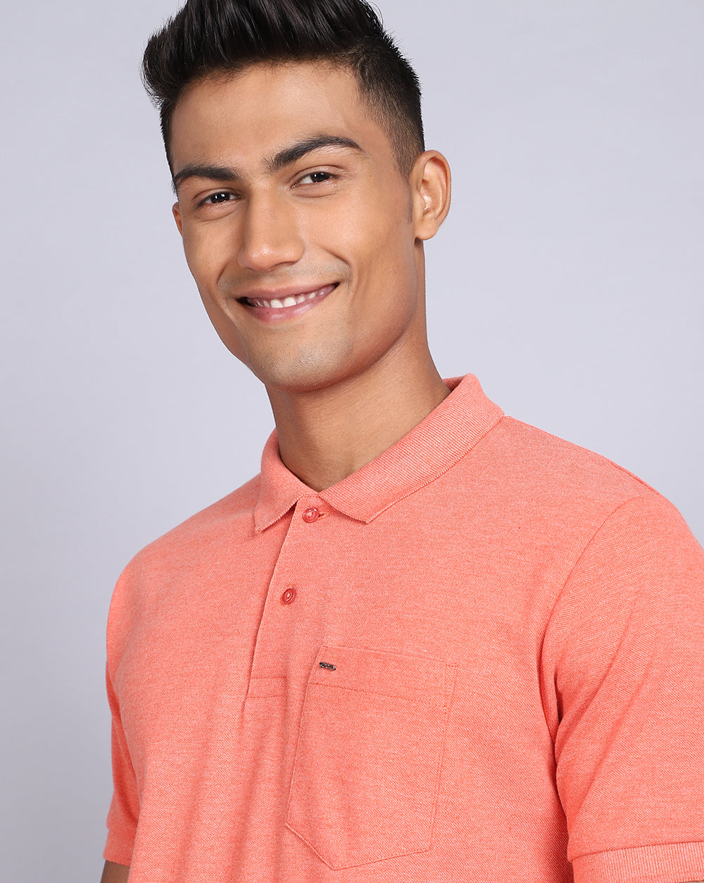 Regular Fit 2 Button Polo T-Shirt-Orange Melange