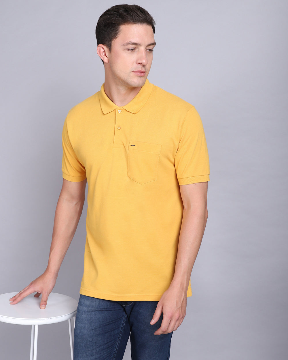 Regular Fit 2 Button Polo T-Shirt-Mustard