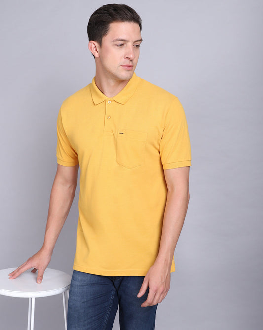 Regular Fit 2 Button Polo T-Shirt-Mustard