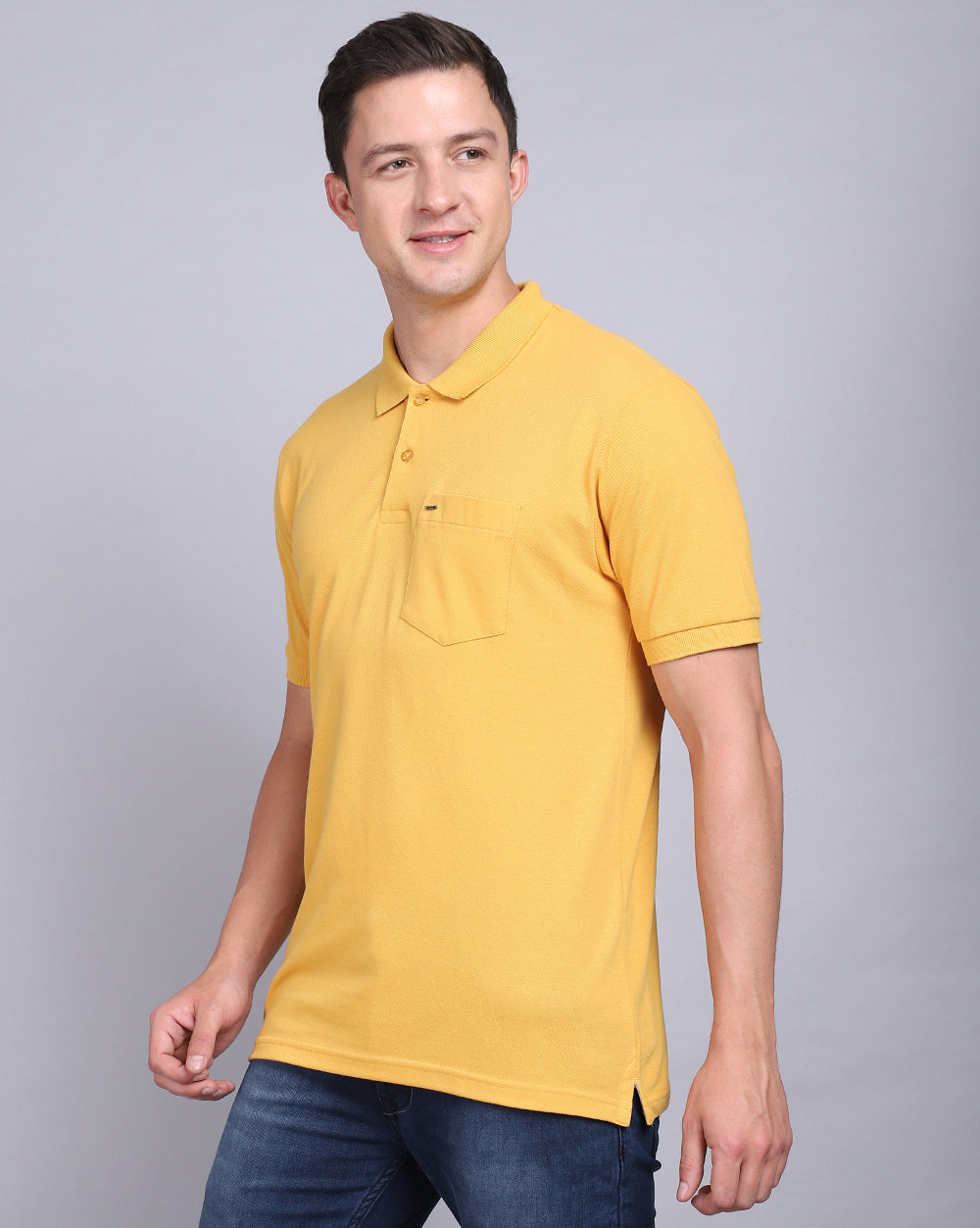 Regular Fit 2 Button Polo T-Shirt-Mustard