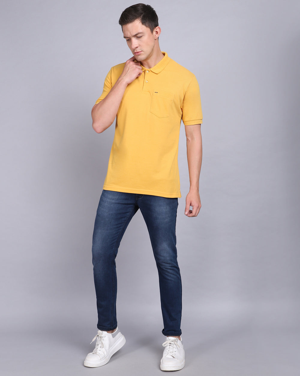 Regular Fit 2 Button Polo T-Shirt-Mustard