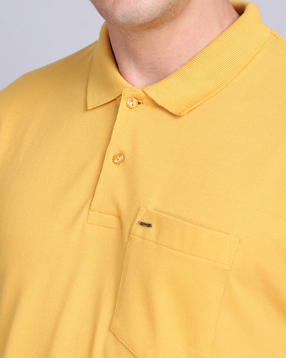 Regular Fit 2 Button Polo T-Shirt-Mustard