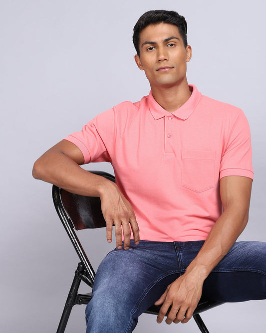 Regular Fit 2 Button Polo T-Shirt-Peach