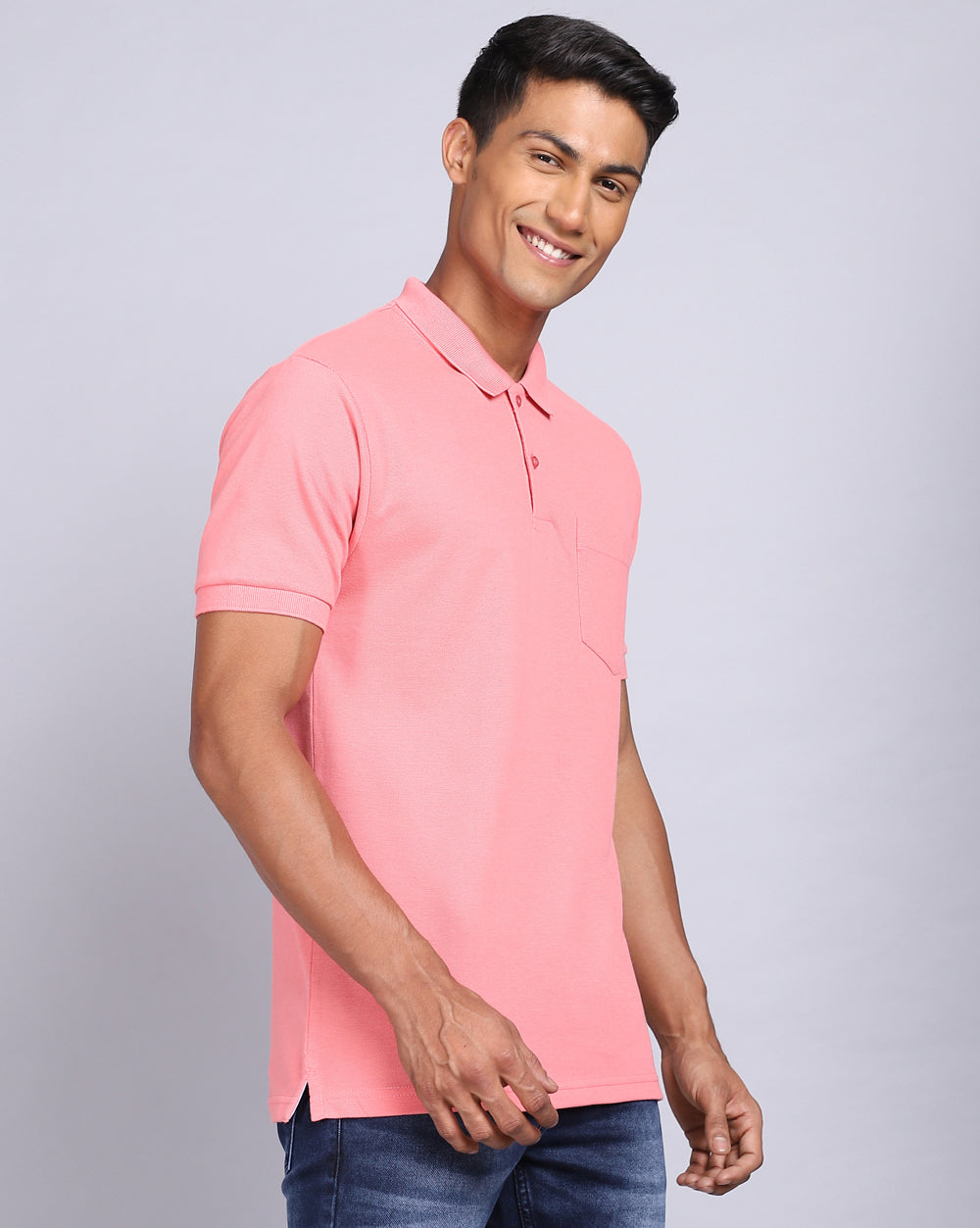 Regular Fit 2 Button Polo T-Shirt-Peach