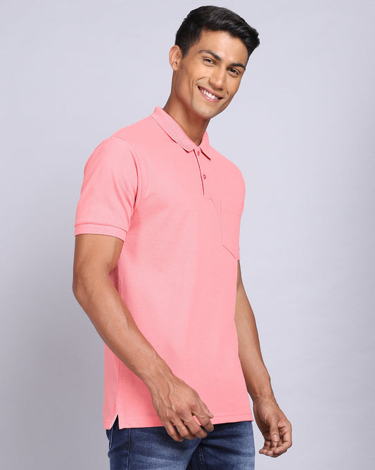 Regular Fit 2 Button Polo T-Shirt-Peach