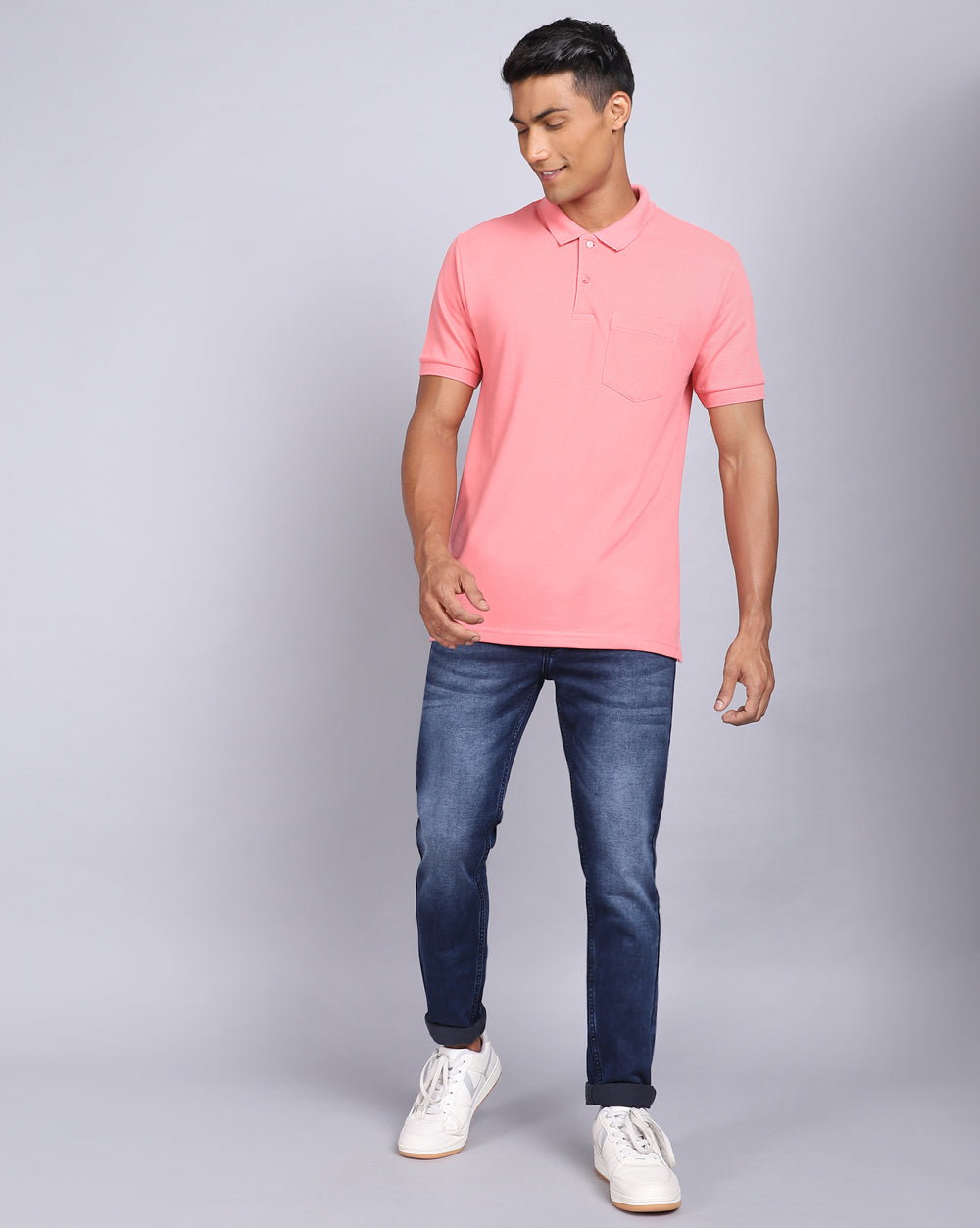 Regular Fit 2 Button Polo T-Shirt-Peach