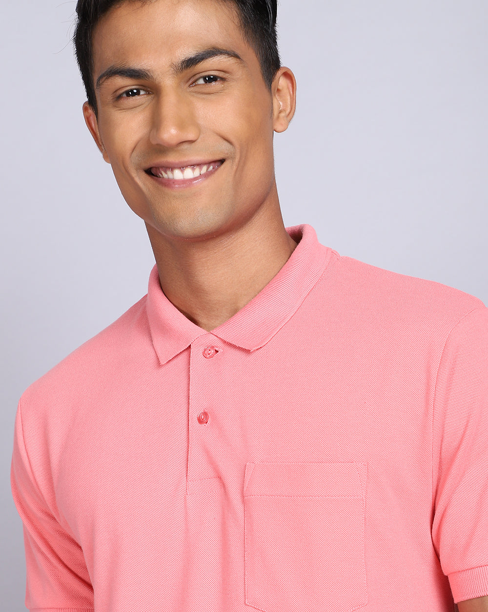 Regular Fit 2 Button Polo T-Shirt-Peach