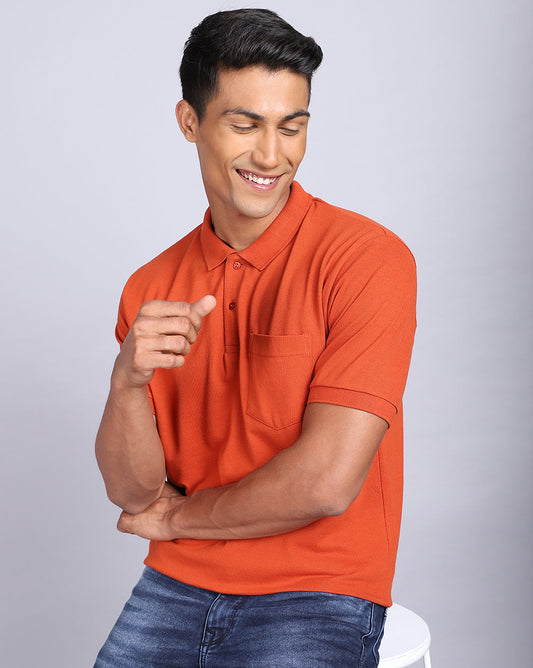 Regular Fit 2 Button Polo T-Shirt-Rust