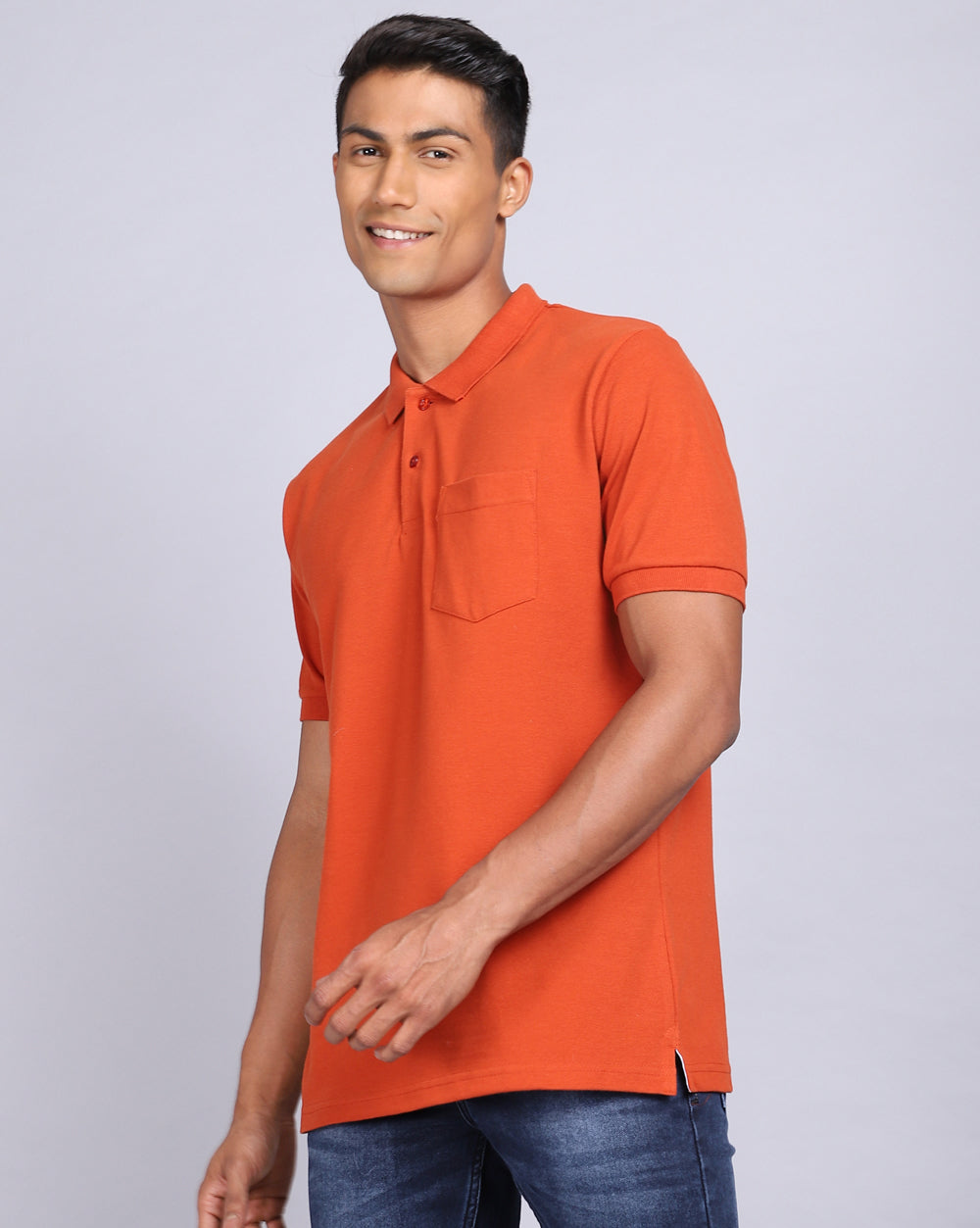 Regular Fit 2 Button Polo T-Shirt-Rust
