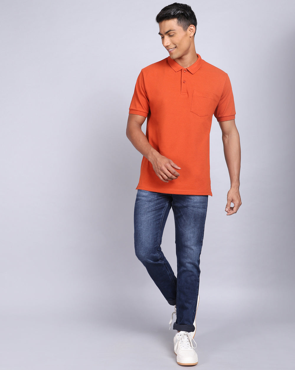 Regular Fit 2 Button Polo T-Shirt-Rust