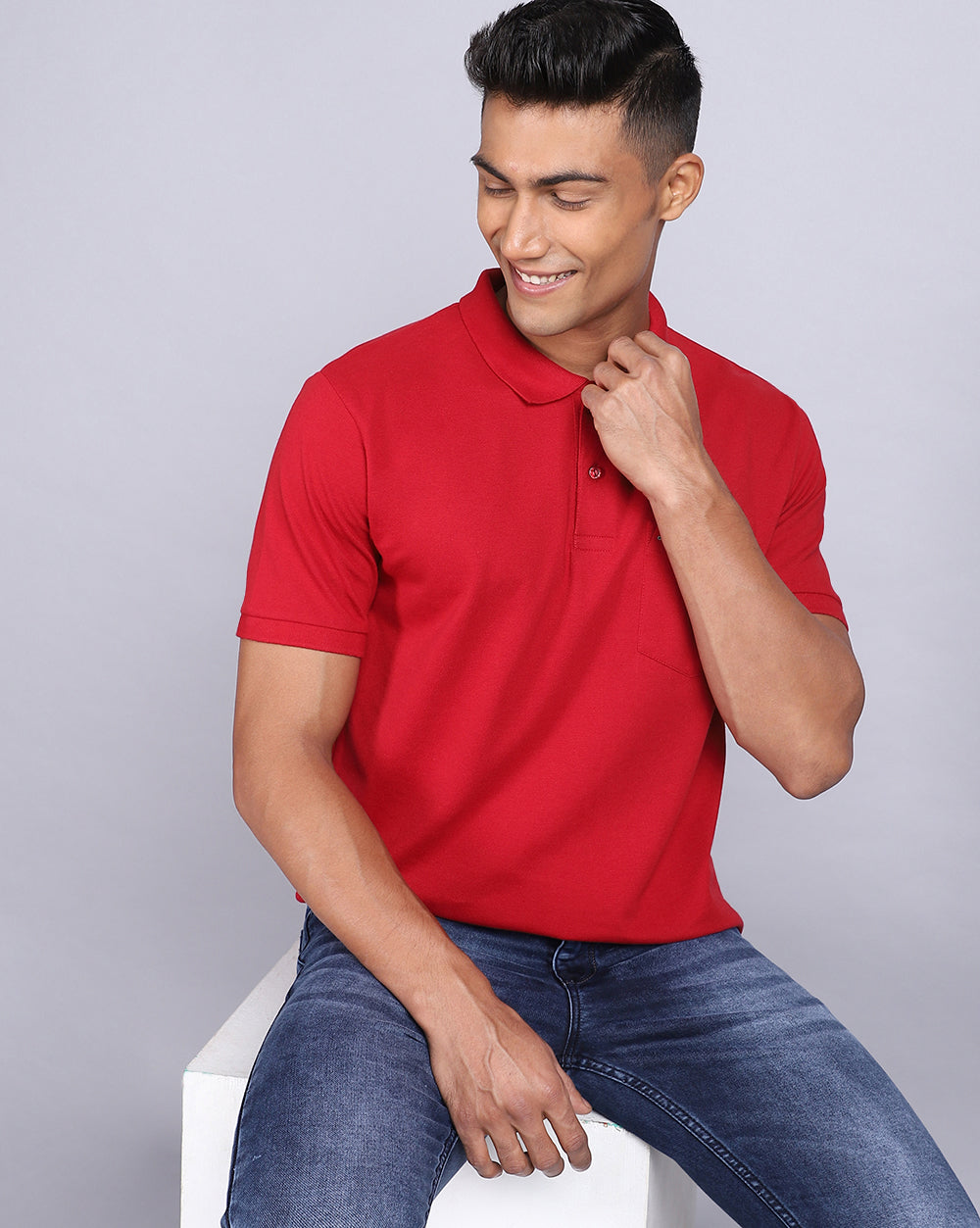 Regular Fit 2 Button Polo T-Shirt-Red