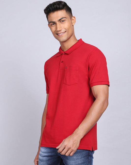 Regular Fit 2 Button Polo T-Shirt-Red