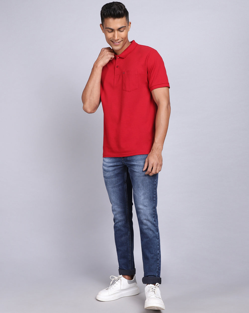 Regular Fit 2 Button Polo T-Shirt-Red