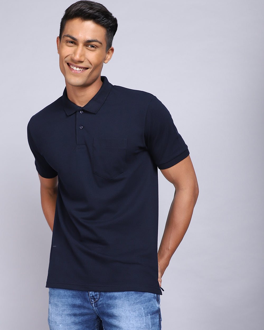 Regular Fit 2 Button Polo T-Shirt-Navy