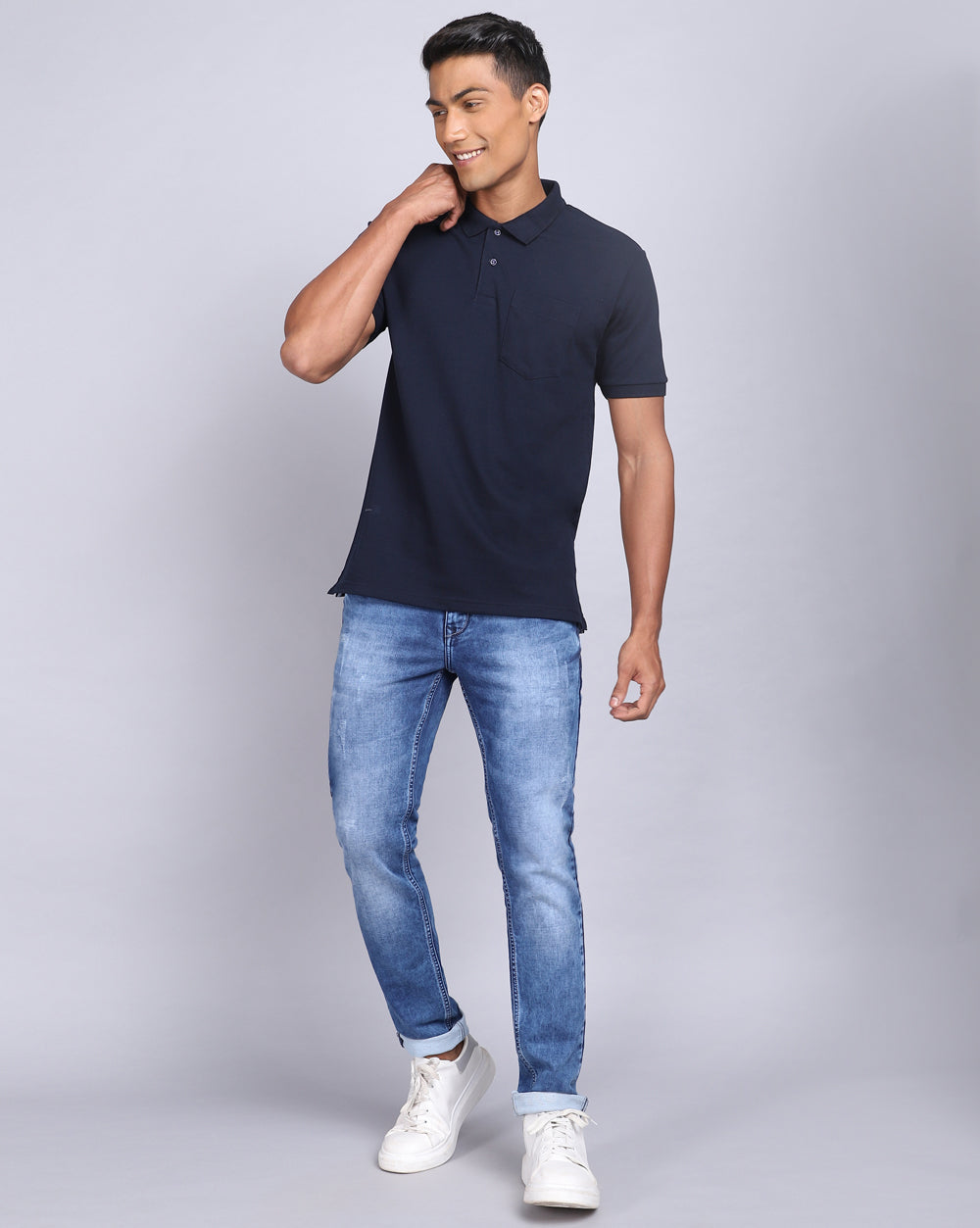 Regular Fit 2 Button Polo T-Shirt-Navy