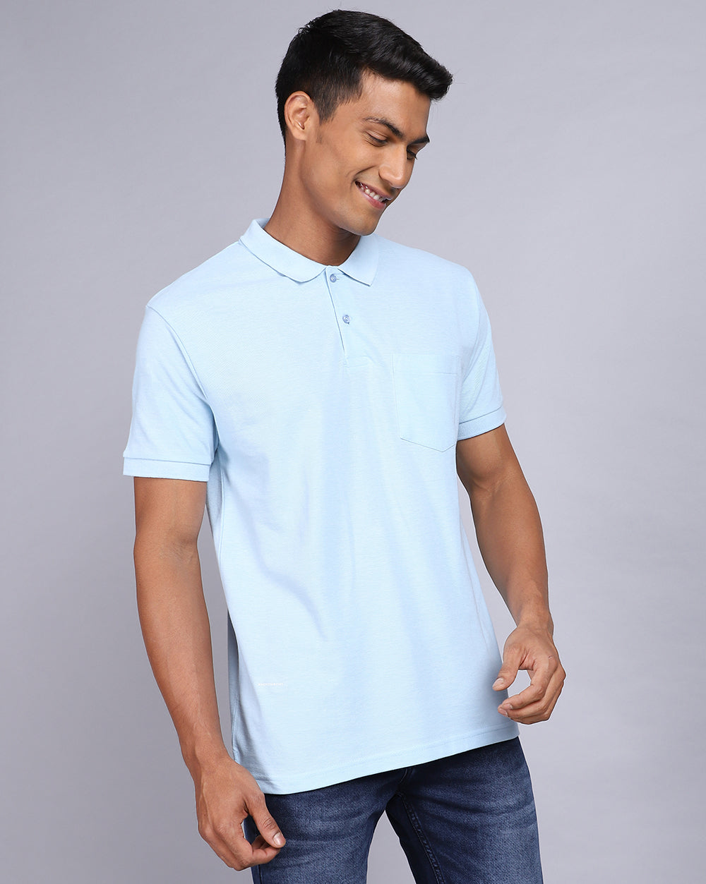Regular Fit 2 Button Polo T-Shirt-Sky Blue