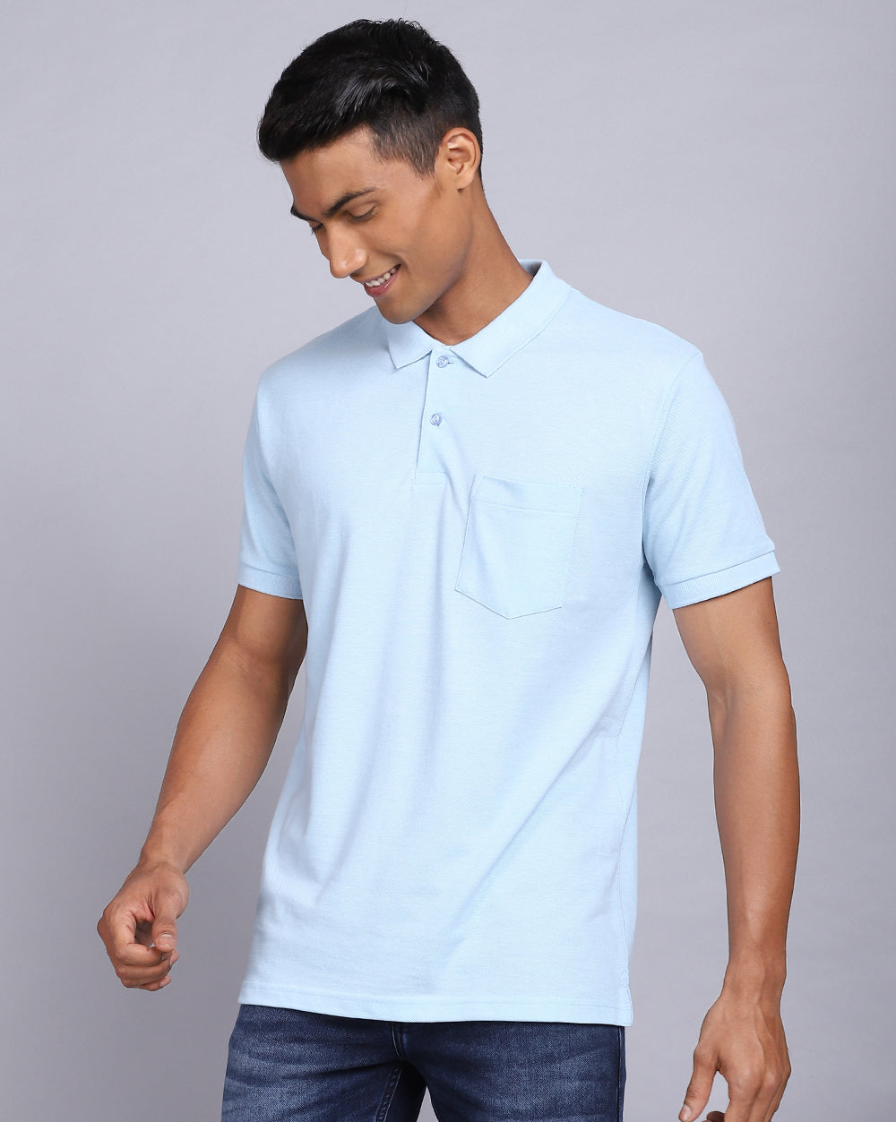 Regular Fit 2 Button Polo T-Shirt-Sky Blue