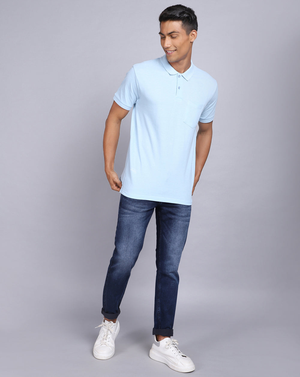 Regular Fit 2 Button Polo T-Shirt-Sky Blue