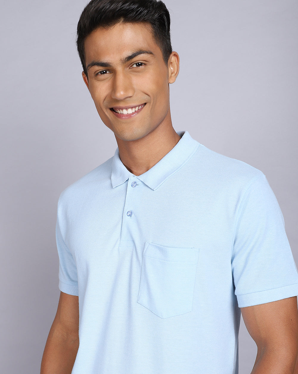 Regular Fit 2 Button Polo T-Shirt-Sky Blue