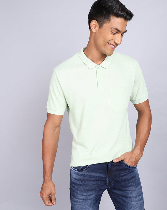 Regular Fit 2 Button Polo T-Shirt-Light Green