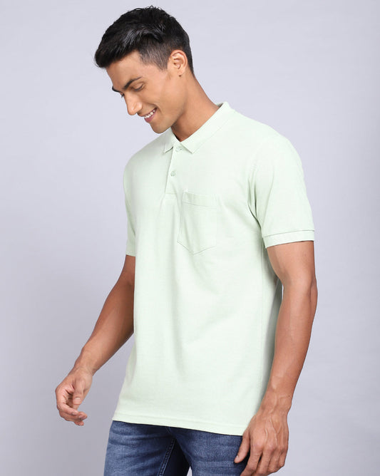 Regular Fit 2 Button Polo T-Shirt-Light Green
