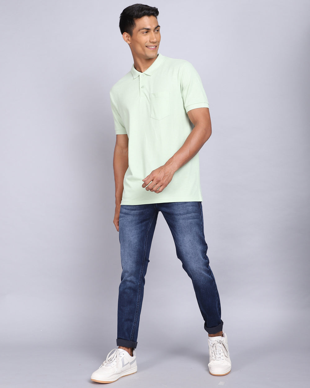 Regular Fit 2 Button Polo T-Shirt-Light Green