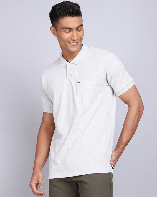 Regular Fit 2 Button Polo T-Shirt-Acru Melange