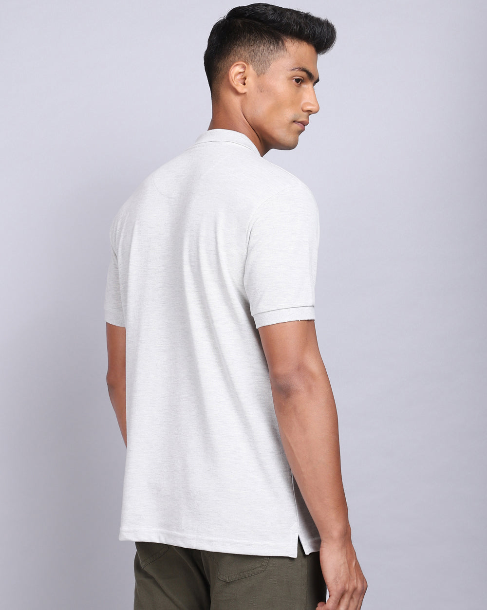 Regular Fit 2 Button Polo T-Shirt-Acru Melange
