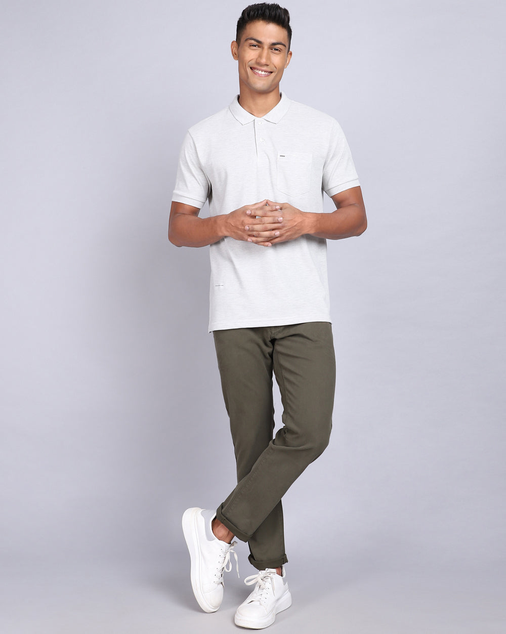 Regular Fit 2 Button Polo T-Shirt-Acru Melange