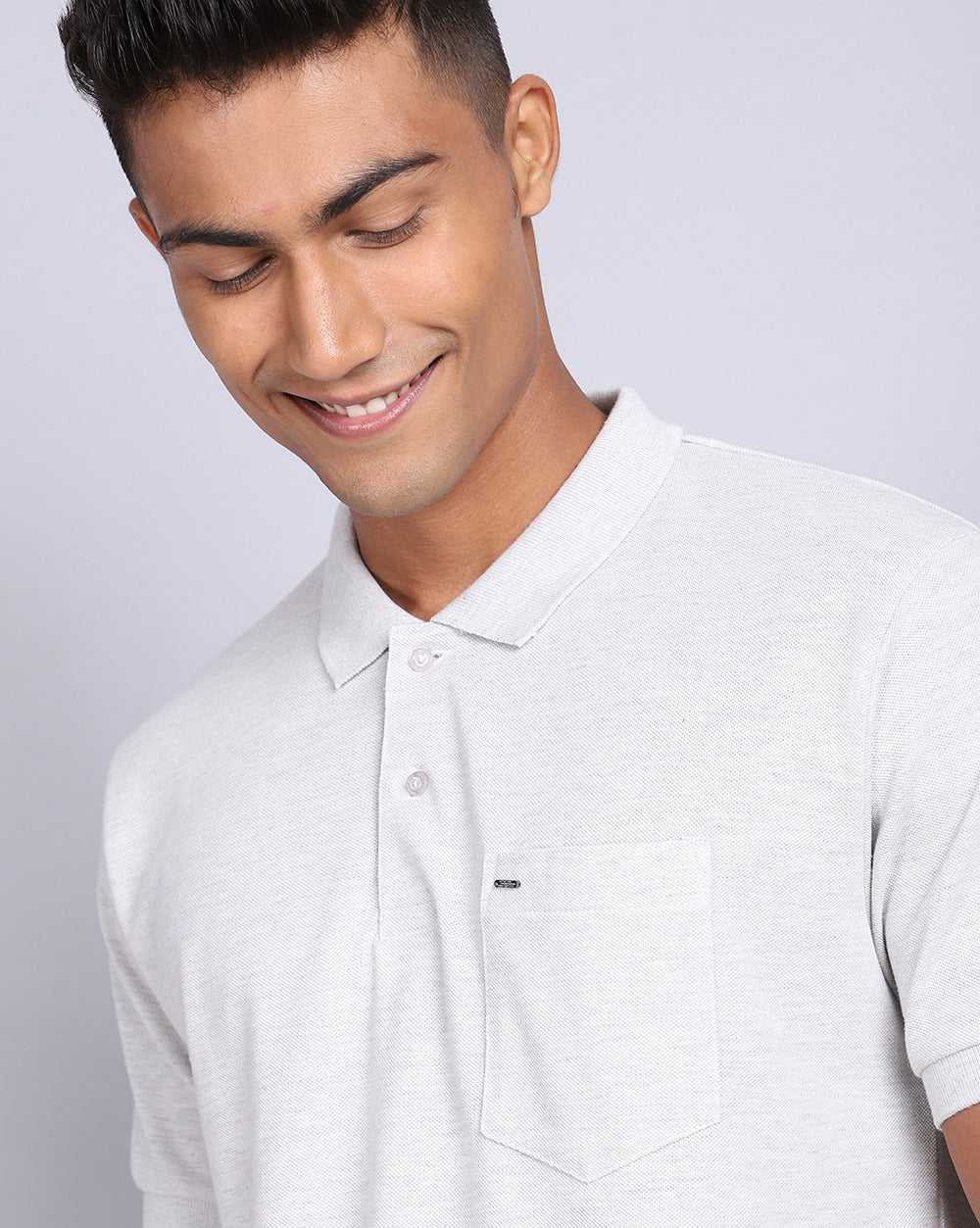 Regular Fit 2 Button Polo T-Shirt-Acru Melange