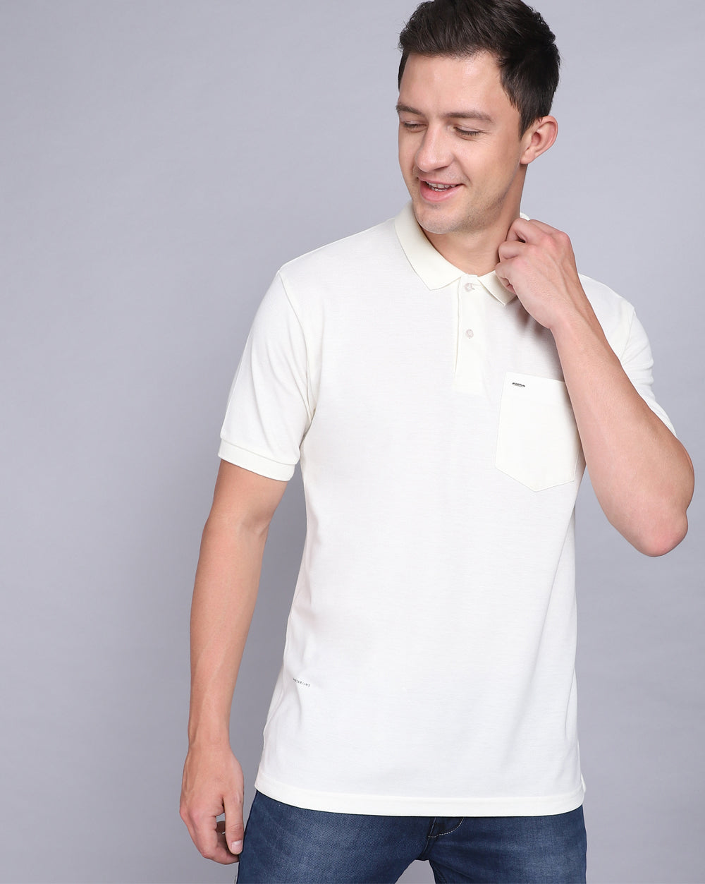 Regular Fit 2 Button Polo T-Shirt-Cream