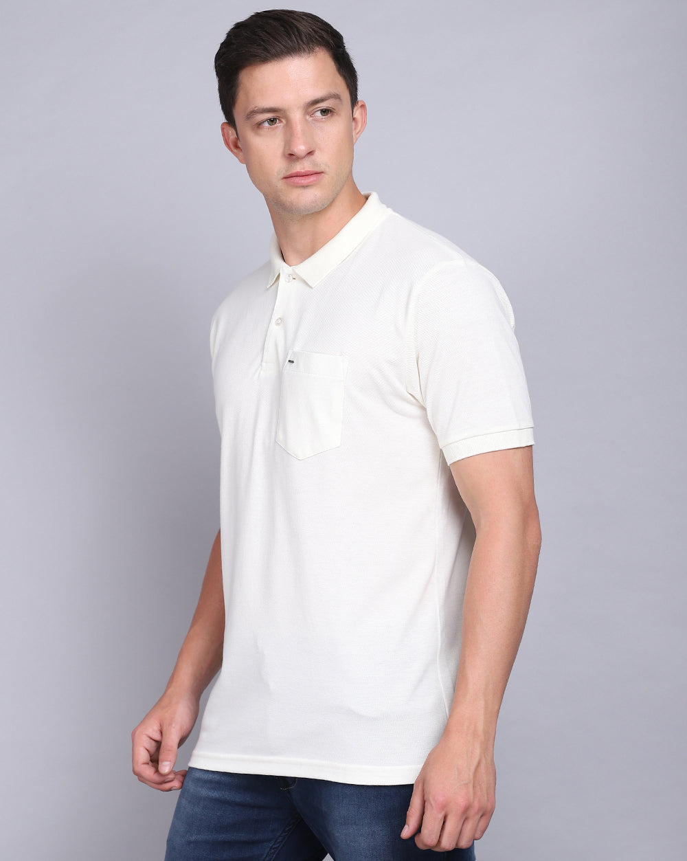 Regular Fit 2 Button Polo T-Shirt-Cream